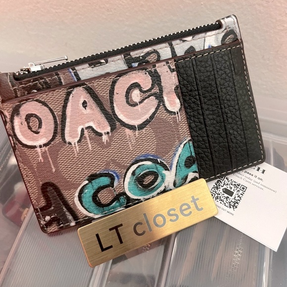 NWT coach Coach X Mint + Serf Zip Card Case In Signature Canvas CM158 - Picture 5 of 5